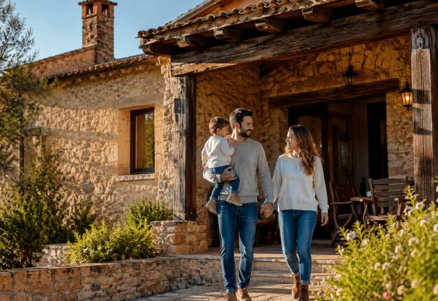 Personas disfrutando de una casa rural reformada